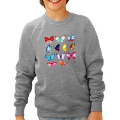 Acquerello Farfalle felpa senza cappuccio personalizzata bambino digitalshirt grigia