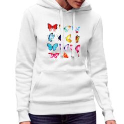 Acquerello Farfalle felpa con cappuccio personalizzata donna digitalshirt bianca.jpg