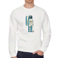 Astronauta Flat felpa senza cappuccio personalizzata uomo digitalshirt bianca