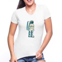 Astronauta Flat t-shirt scollo a v personalizzata donna digitalshirt bianca