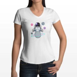 Astronauta Illusionista t-shirt scollo a v personalizzata donna digitalshirt bianca