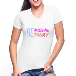 Be Awersome t-shirt scollo a v personalizzata donna digitalshirt bianca