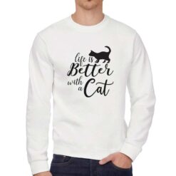 Better With Cat felpa senza cappuccio personalizzata uomo digitalshirt bianca