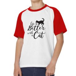 Better With Cat t-shirt bicolor personalizzata bambino digitalshirt rossa