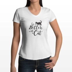 Better With Cat t-shirt scollo a v personalizzata donna digitalshirt bianca