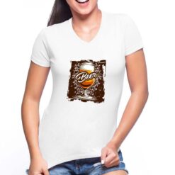 Brown Beer t-shirt scollo a v personalizzata donna digitalshirt bianca