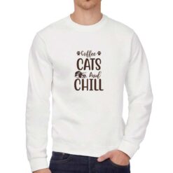 Caffe Cats felpa senza cappuccio personalizzata uomo digitalshirt bianca