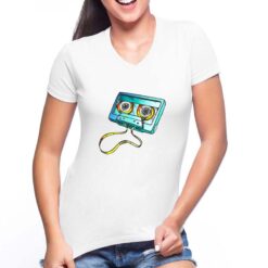 Cassetta Vintage t-shirt scollo a v personalizzata donna digitalshirt bianca