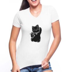 Cat Fish t-shirt scollo a v personalizzata donna digitalshirt bianca