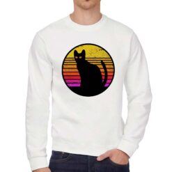 Cat Silhouette attesa felpa senza cappuccio personalizzata uomo digitalshirt bianca