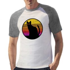 Cat Silhouette attesa t-shirt bicolor personalizzata uomo digitalshirt grigia
