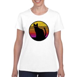 Cat Silhouette attesa t-shirt personalizzata donna digitalshirt bianco