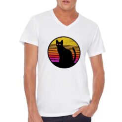 Cat Silhouette attesa t-shirt scollo a v personalizzata uomo digitalshirt bianca