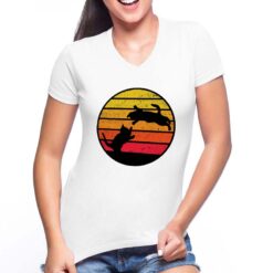 Cat Silhouette duo t-shirt scollo a v personalizzata donna digitalshirt bianca