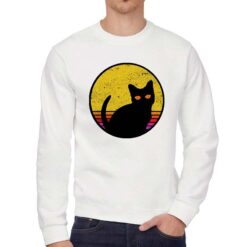 Cat Silhouette sguardo felpa senza cappuccio personalizzata uomo digitalshirt bianca