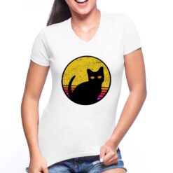 Cat Silhouette sguardo t-shirt scollo a v personalizzata donna digitalshirt bianca