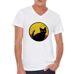 Cat Silhouette sguardo t-shirt scollo a v personalizzata uomo digitalshirt bianca