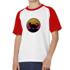 Cat Silhouette tensione t-shirt bicolor personalizzata bambino digitalshirt rossa