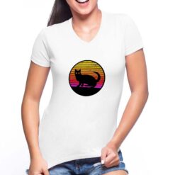 Cat Silhouette tensione t-shirt scollo a v personalizzata donna digitalshirt bianca