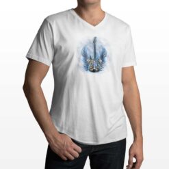 Chitarra Scheletro t-shirt scollo a v personalizzata uomo digitalshirt bianca