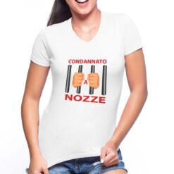 Condannato a Nozze t-shirt scollo a v personalizzata donna digitalshirt bianca