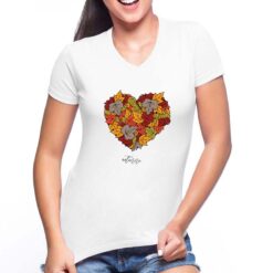 Cuore Autunno t-shirt scollo a v personalizzata donna digitalshirt bianca