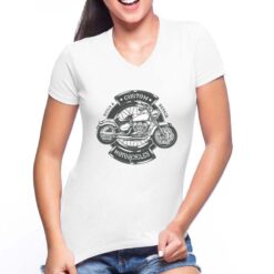 Custom Motorcycle t-shirt scollo a v personalizzata donna digitalshirt bianca