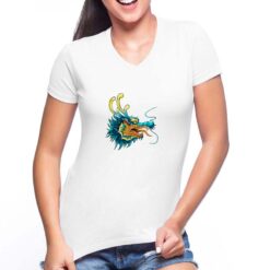 Dragone Blu t-shirt scollo a v personalizzata donna digitalshirt bianca