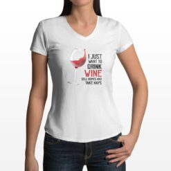 Drink Wine t-shirt scollo a v personalizzata donna digitalshirt bianca