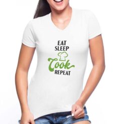Eat Sleep Cook t-shirt scollo a v personalizzata donna digitalshirt bianca
