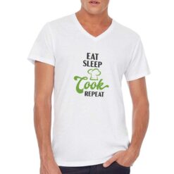 Eat Sleep Cook t-shirt scollo a v personalizzata uomo digitalshirt bianca
