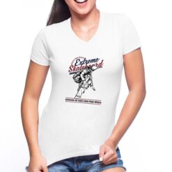 Extreme Skateboard t-shirt scollo a v personalizzata donna digitalshirt bianca