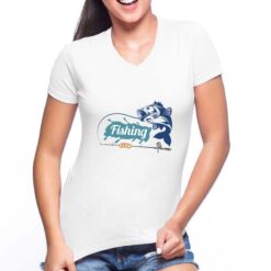 Fishing Club t-shirt scollo a v personalizzata donna digitalshirt bianca