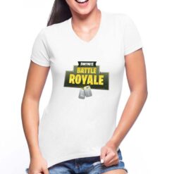 Fortnite Battleroyale t-shirt scollo a v personalizzata donna digitalshirt bianca