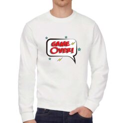 Game Over Fumetto felpa senza cappuccio personalizzata uomo digitalshirt bianca