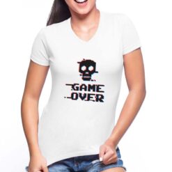 Game Over t-shirt scollo a v personalizzata donna digitalshirt bianca