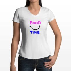 Good Time t-shirt scollo a v personalizzata donna digitalshirt bianca