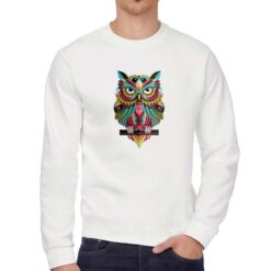 Gufo Colorato felpa senza cappuccio personalizzata uomo digitalshirt bianca