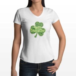 Happy San Patrizio t-shirt scollo a v personalizzata donna digitalshirt bianca