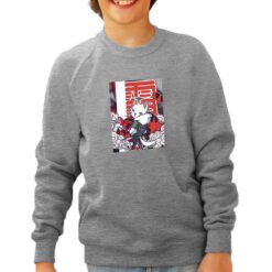 Japan Cat felpa senza cappuccio personalizzata bambino digitalshirt grigia