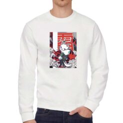 Japan Cat felpa senza cappuccio personalizzata uomo digitalshirt bianca