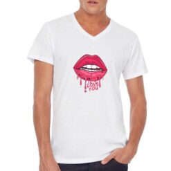 Labbra Sexy t-shirt scollo a v personalizzata uomo digitalshirt bianca