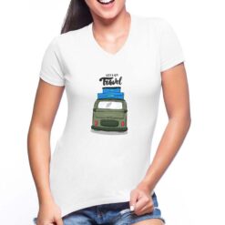 Let's Go Travel t-shirt scollo a v personalizzata donna digitalshirt bianca