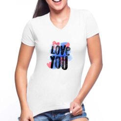 Love You t-shirt scollo a v personalizzata donna digitalshirt bianca