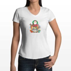 Merry Christmas Trio t-shirt scollo a v personalizzata donna digitalshirt bianca