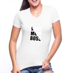 Mom Boss t-shirt scollo a v personalizzata donna digitalshirt bianca