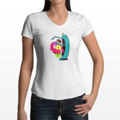 Mostro Affamato t-shirt scollo a v personalizzata donna digitalshirt bianca