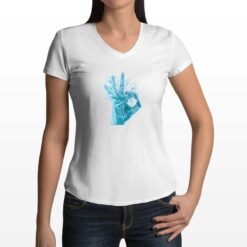 Ok Mano t-shirt scollo a v personalizzata donna digitalshirt bianca