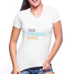 Original Mami t-shirt scollo a v personalizzata donna digitalshirt bianca