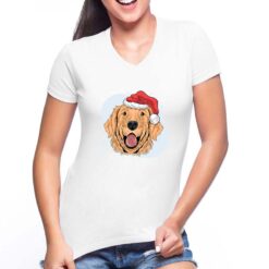 Retriver Natale t-shirt scollo a v personalizzata donna digitalshirt bianca